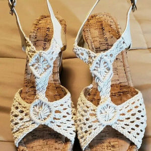 Rampage White / Ivory Crocheted Wedge Cork Platfor